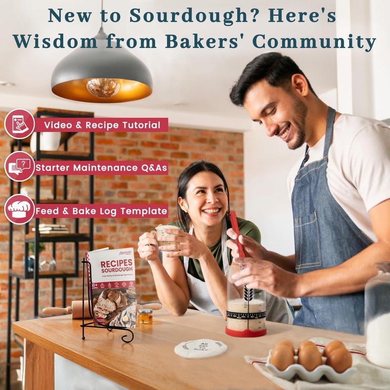 Ayerphalo Sourdough Starter Kit - 38oz with Cookbook, Measuring Cup, Spatula, Wide Mouth Jar Cover, Thermometer, Date Marked Feeding Band, Glass Jar for Baker, Bread Baking Supplies - Image 4