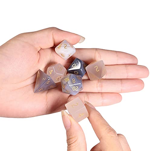 mookaitedecor 7 PCS Grey Agate Crystal Polyhedral DND Dice Set Polished Tumbled Stones Dices for RPG MTG Table Games Home Decoration - Image 5