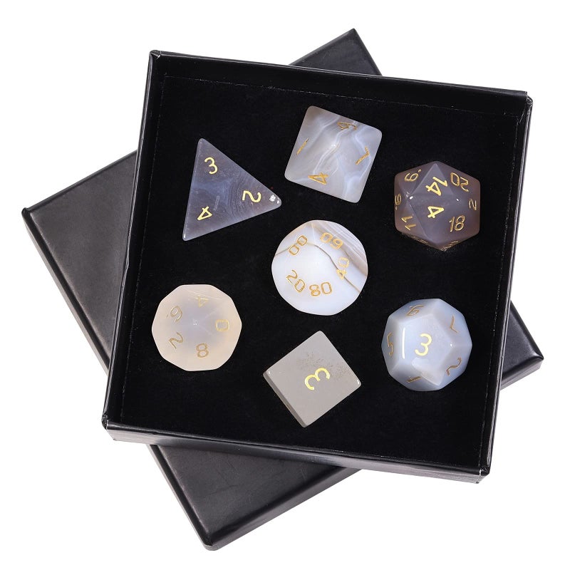 mookaitedecor 7 PCS Grey Agate Crystal Polyhedral DND Dice Set Polished Tumbled Stones Dices for RPG MTG Table Games Home Decoration - Image 3