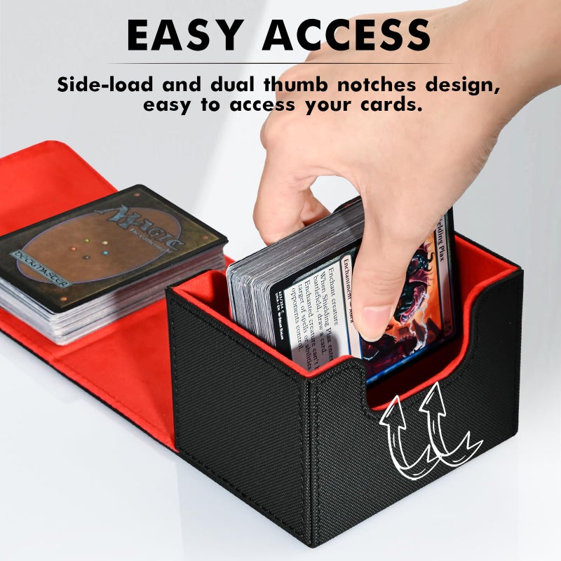 ZLCA Card Deck Box for Trading Cards, MTG Commander Deck Box Holds 120+ Single Sleeved Cards, Leather Magnetic Card Storage Box Fits for TCG CCG Magic Cards (Black& Red) - Image 4