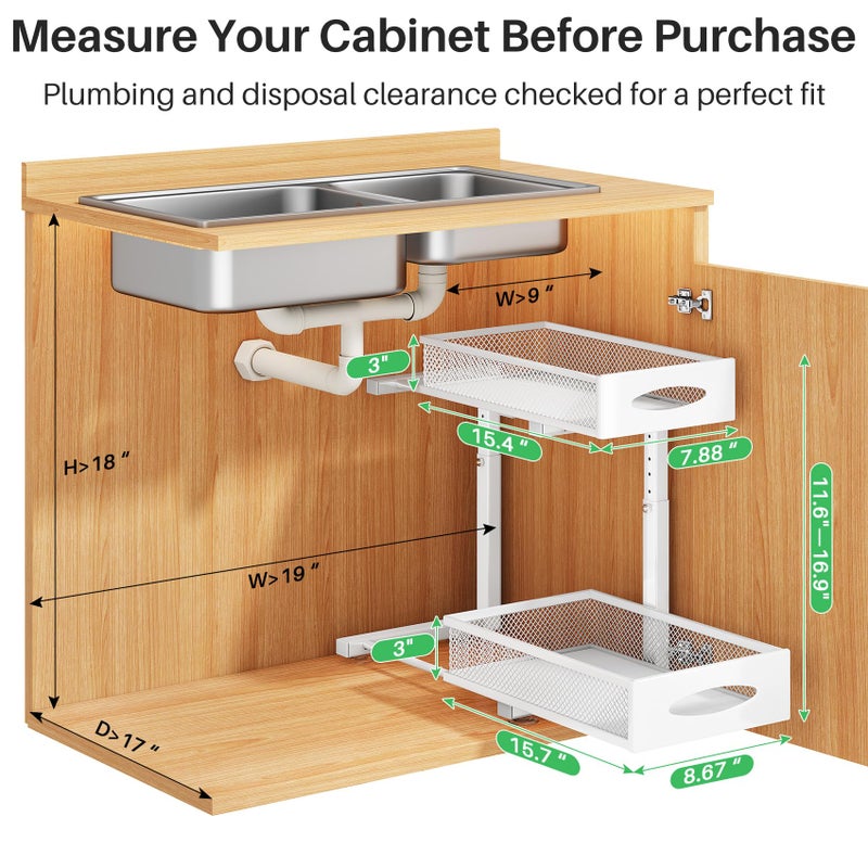 Kitstorack Under Sink Organizer, 2 Tier Pull out Cabinet Organizer Baskets with Mesh Sliding Drawers, Slide out Storage Shelf for Home, Kitchen, Bathroom, Pantry, Office Cabinet(1 Pack, White) - Image 2