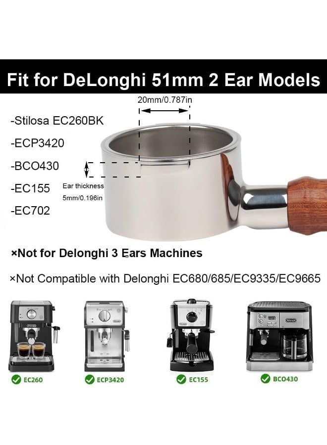 عمران كارت بورتافلتر Omran Cart مقاس 51 مم بذراعين (2-Ears) متوافق مع أجهزة ECP3420، EC155، BCO430، EC260، Stilosa EC230 وغيرها، بتصميم مزدوج الأذرع، ورأس من الستانلس ستيل مع مقبض خشبي، ويشمل سلة فلتر مزدوجة (2 كوب) - Image 3
