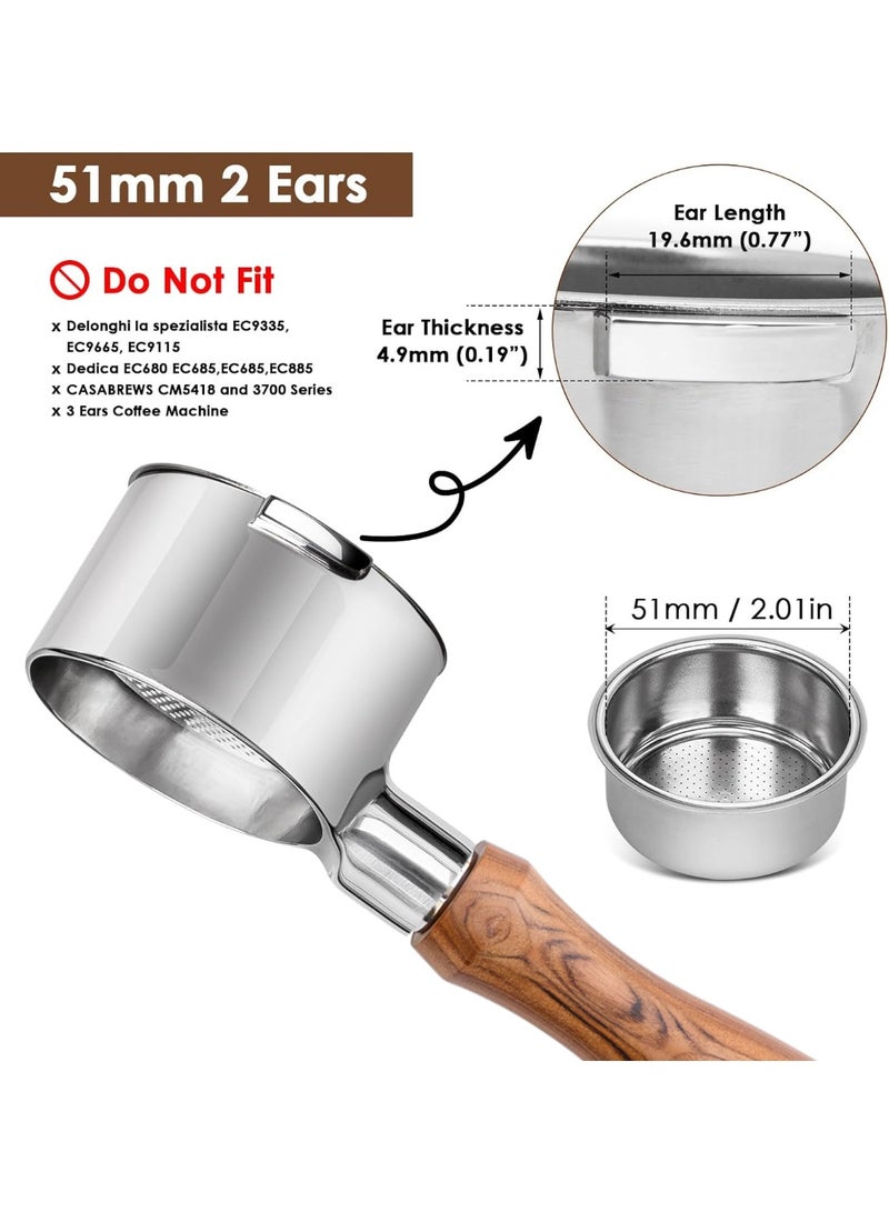 عمران كارت بورتافلتر Omran Cart مقاس 51 مم بذراعين (2-Ears) متوافق مع أجهزة ECP3420، EC155، BCO430، EC260، Stilosa EC230 وغيرها، بتصميم مزدوج الأذرع، ورأس من الستانلس ستيل مع مقبض خشبي، ويشمل سلة فلتر مزدوجة (2 كوب) - Image 2