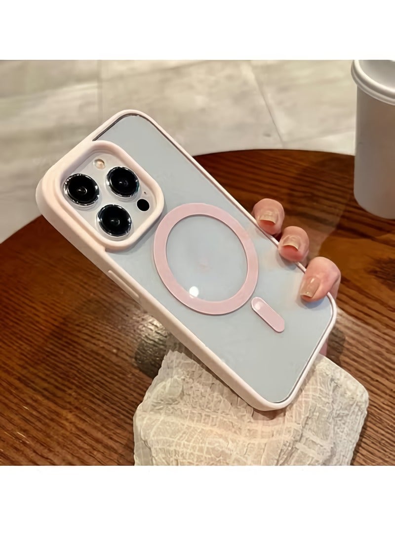 ارواق جراب هاتف مغناطيسي شفاف لهاتف iPhone، جراب شفاف بشحن لاسلكي Magsafe، جراب مغناطيسي مضاد للخدش والسقوط لهاتف iPhone 15 Pro، (وردي)