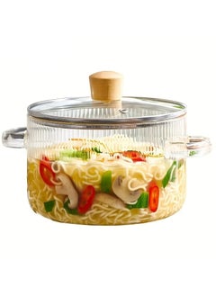 OQUERA Heat Resistant Food Grade Clear Stripe Glass Cooking Pot With Lid Suitable For Stovetop Microwave Induction 1900ml  - Image 1