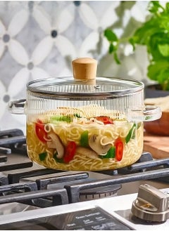 OQUERA Heat Resistant Food Grade Clear Stripe Glass Cooking Pot With Lid Suitable For Stovetop Microwave Induction 1900ml  - Image 4