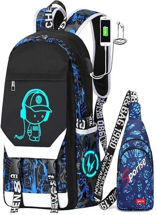 ASXMA Anime Backpack Luminous Backpack.Cool Backpacks15.6 in Large capacity Laptopeight Backpack.with.Security Lock.Travel backpack.USB Port.Travel Backpack.Anti Theft Backpack.Cool Backpack（blue） - Image 1