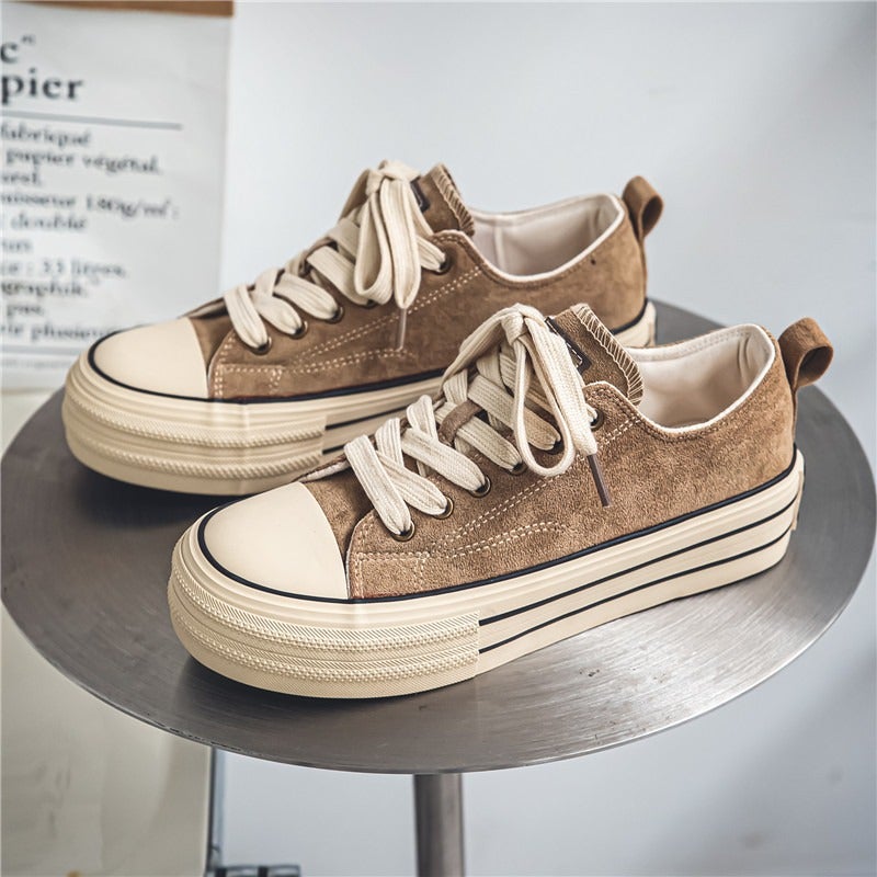 2023 Autumn New Chunky Sole Couple Sneakers, Unisex Canvas Shoes with Massage and Height-Boosting Features