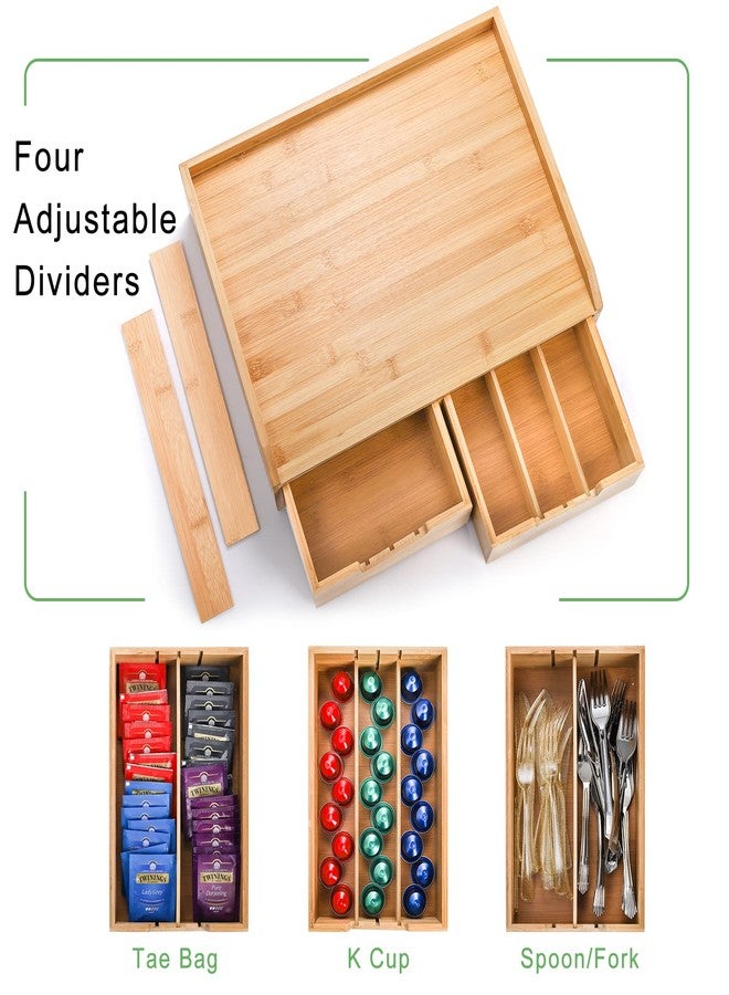 SOUJOY Bamboo Drawer Organizer for Coffee Pod, K Cup Organizer for Counter, Tea Bag Storage Organizer with Drawer and Side Storage Box for Kitchen Office Coffee Bar - Image 5