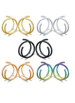 Double Nose Ring for Single Piercing Stainless Steel Left and Right Double Hoop Nose Ring Spiral Nose Hoops Dangling Nose Piercing Jewelry for Women Men 10PCS