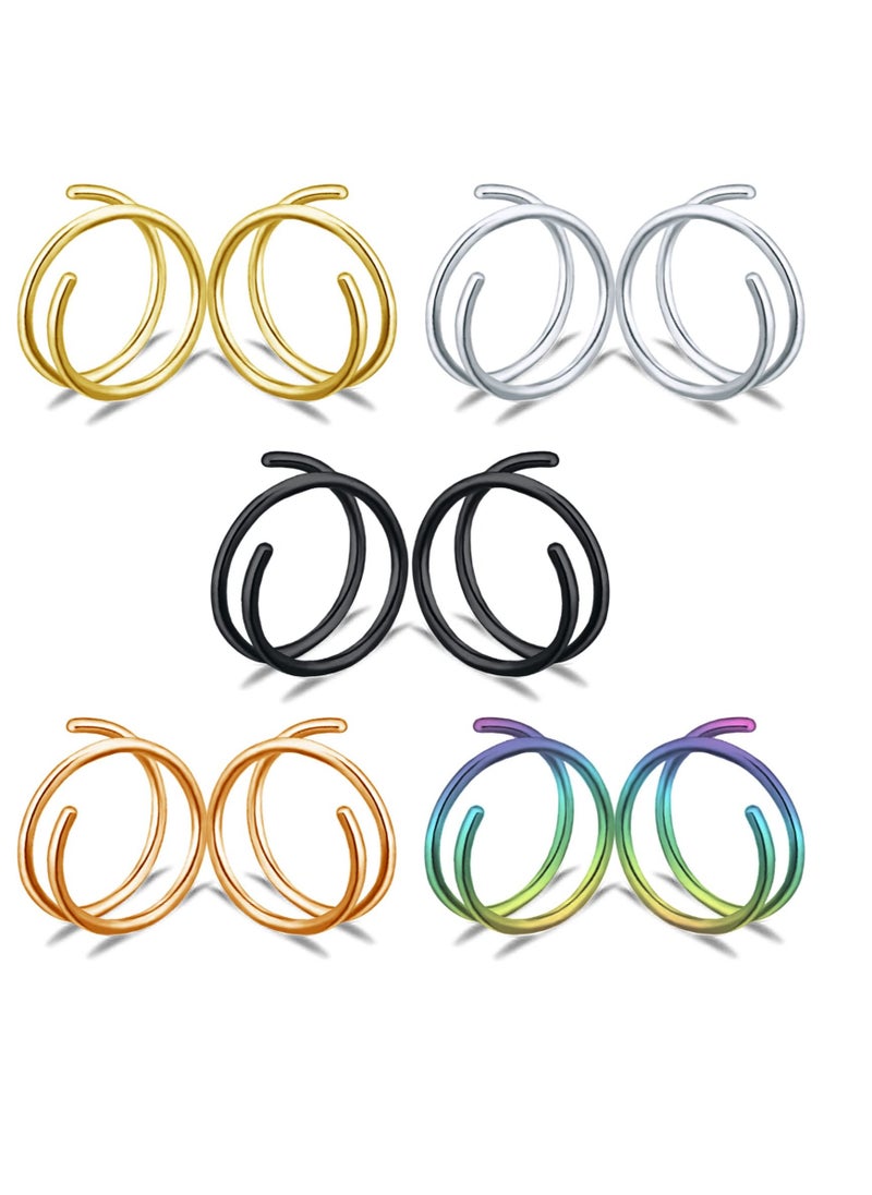 SYOSI - Double Nose Ring for Single Piercing Stainless Steel Left and Right Double Hoop Nose Ring Spiral Nose Hoops Dangling Nose Piercing Jewelry for Women Men 10PCS - Image 1