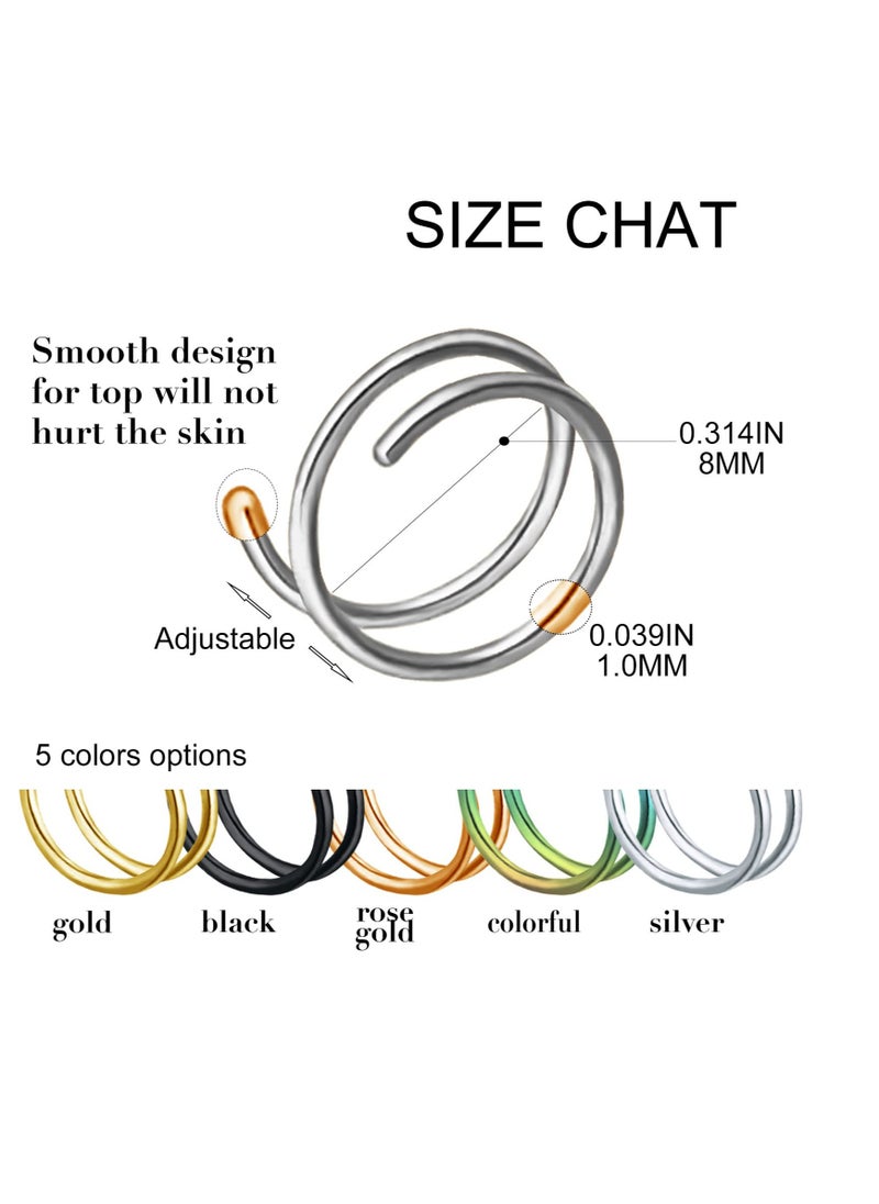 SYOSI - Double Nose Ring for Single Piercing Stainless Steel Left and Right Double Hoop Nose Ring Spiral Nose Hoops Dangling Nose Piercing Jewelry for Women Men 10PCS - Image 1