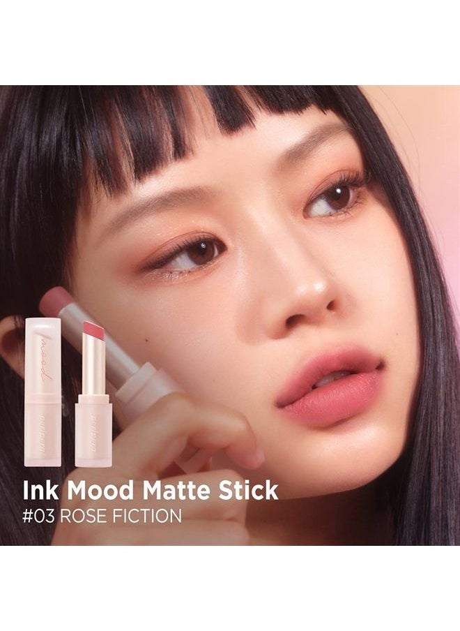 Ink Mood Matte Lipstick, Lightweight, Matte, Smooth, Hydrating, Lasting Color Payoff (03 Rose Fiction)