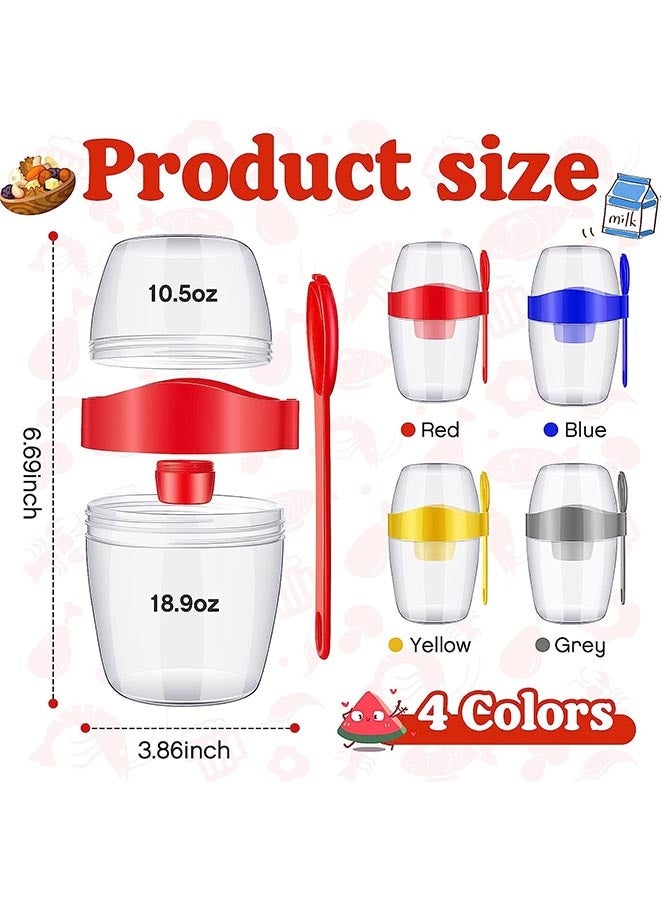 Muyixin 4 عبوات من حاويات الشوفان الليلية سعة 870 مل مع أغطية وملاعق، برطمانات إفطار بلاستيكية قابلة لإعادة الاستخدام مع أقسام سعة 30 أونصة، برطمانات محكمة الغلق ذات سعة كبيرة للحليب والحبوب والفواكه - Image 3