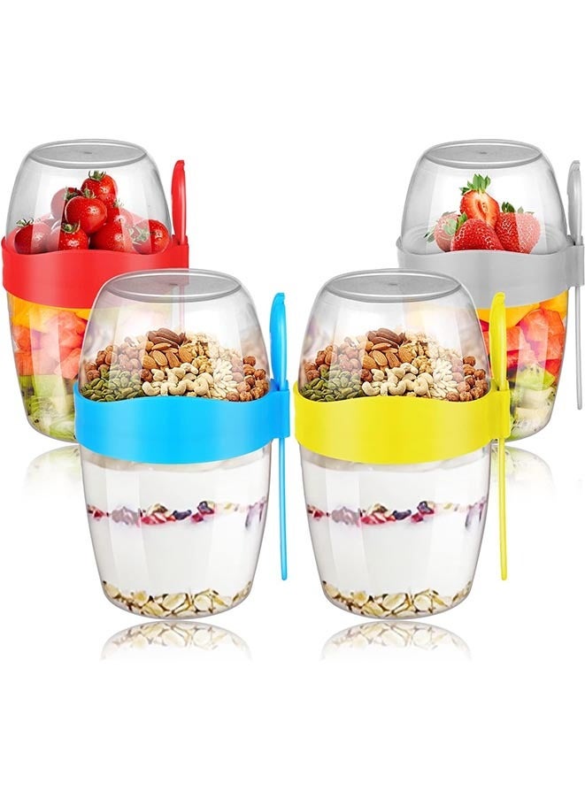 Muyixin 4 عبوات من حاويات الشوفان الليلية سعة 870 مل مع أغطية وملاعق، برطمانات إفطار بلاستيكية قابلة لإعادة الاستخدام مع أقسام سعة 30 أونصة، برطمانات محكمة الغلق ذات سعة كبيرة للحليب والحبوب والفواكه - Image 2