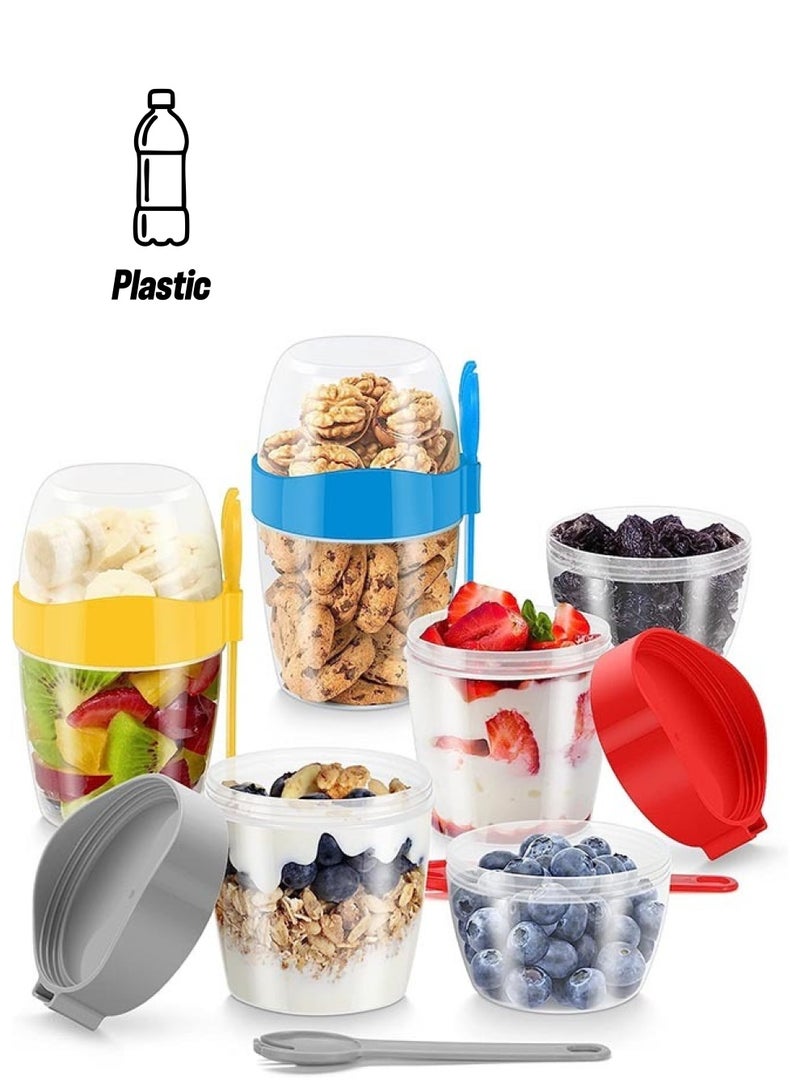 Muyixin 4 عبوات من حاويات الشوفان الليلية سعة 870 مل مع أغطية وملاعق، برطمانات إفطار بلاستيكية قابلة لإعادة الاستخدام مع أقسام سعة 30 أونصة، برطمانات محكمة الغلق ذات سعة كبيرة للحليب والحبوب والفواكه - Image 1