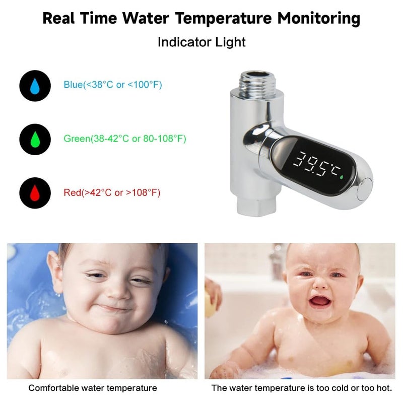 Could Spark Shower Temperature Instant-Read Thermometer Display Shower Timer 360°Rotating Screen Led Water New Type Digital Gauge for Baby Kids Home Bathroom Kitchen - Image 3