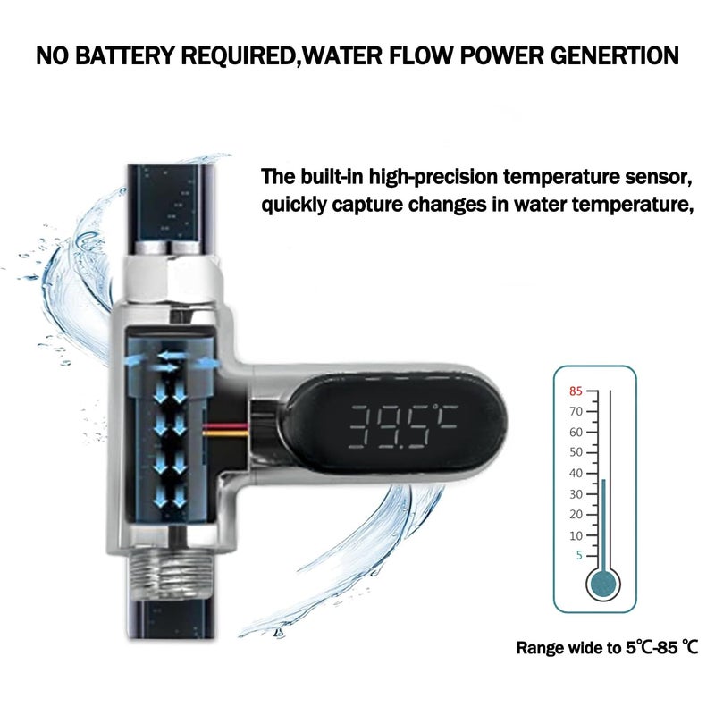 Could Spark Shower Temperature Instant-Read Thermometer Display Shower Timer 360°Rotating Screen Led Water New Type Digital Gauge for Baby Kids Home Bathroom Kitchen - Image 5