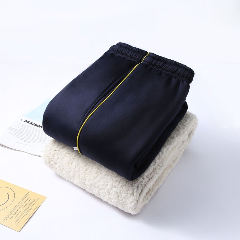White And Red Bar Pants Winter High School Boys And Girls Two Bars Blue Primary School Students Junior High School Plus Velvet Padded Two Bars School Pants - Image 1