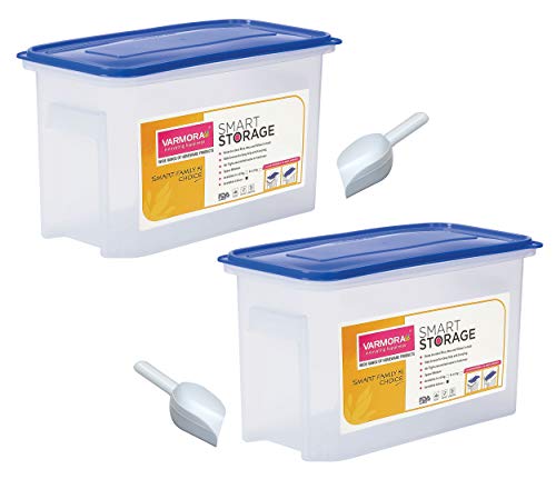 Varmora Combo Pack of Smart Storage 12 Liter (10 kg Maximum Weight Capacity) Plastic Container and Rice Scoop (Pack of 2, White, Clear) - Image 1