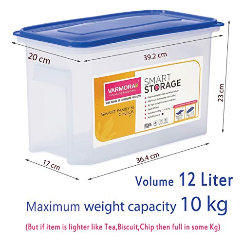 Varmora Combo Pack of Smart Storage 12 Liter (10 kg Maximum Weight Capacity) Plastic Container and Rice Scoop (Pack of 2, White, Clear) - Image 3
