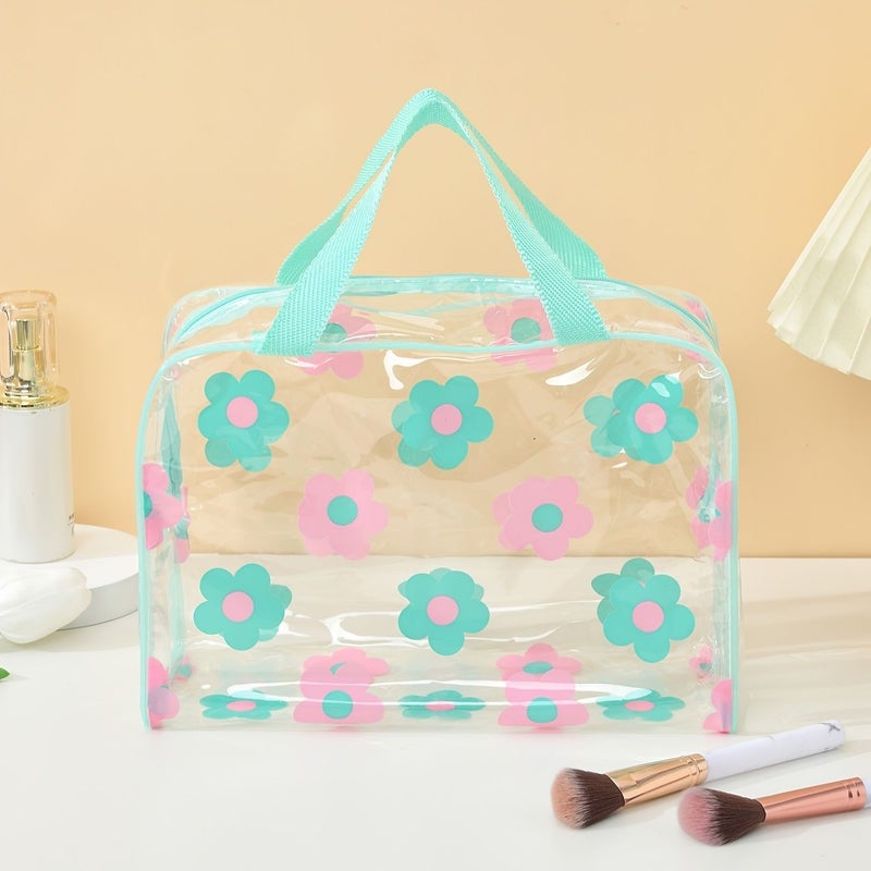 Pink Printed PVC Transparent Large Travel Makeup And Toiletry Bag - Image 5