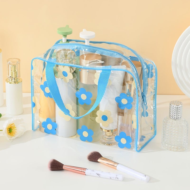 Pink Printed PVC Transparent Large Travel Makeup And Toiletry Bag - Image 3