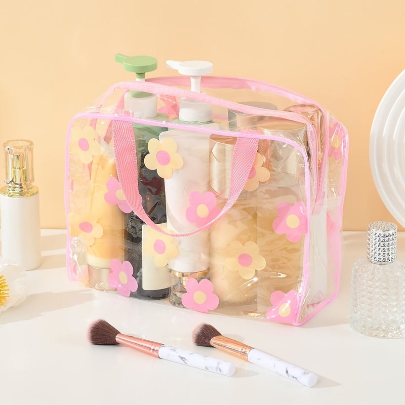 Pink Printed PVC Transparent Large Travel Makeup And Toiletry Bag - Image 2