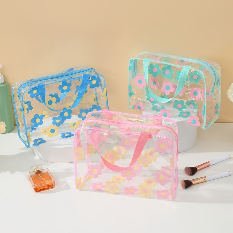 Pink Printed PVC Transparent Large Travel Makeup And Toiletry Bag - Image 1