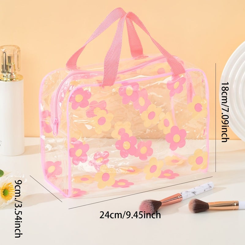Pink Printed PVC Transparent Large Travel Makeup And Toiletry Bag - Image 4