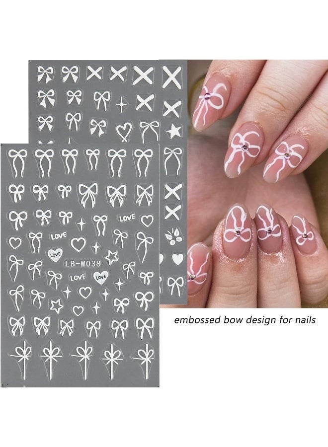 GlamKit 5Sheets 5D Embossed Bow Nail Stickers, Self-Adhesive Red, Pink, White Ribbon Nail Decals, Cute Heart Nail Charms, Y2K Pop Art for Nail Art, Easy to Use - Image 5