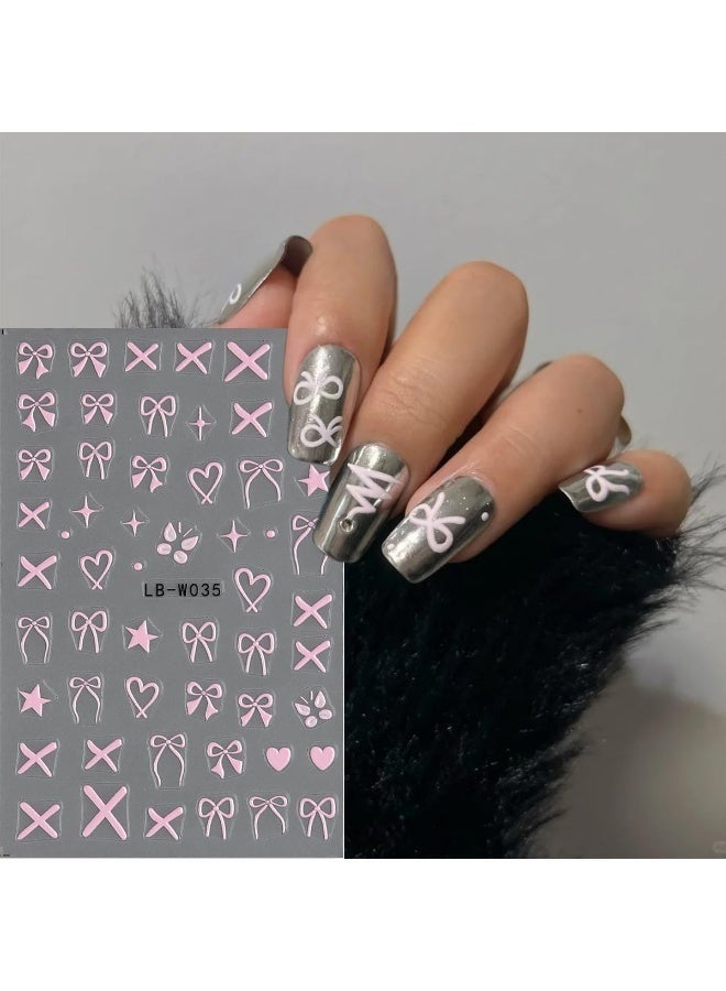 GlamKit 5Sheets 5D Embossed Bow Nail Stickers, Self-Adhesive Red, Pink, White Ribbon Nail Decals, Cute Heart Nail Charms, Y2K Pop Art for Nail Art, Easy to Use - Image 3