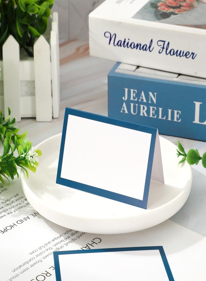 Whaline 100Pcs Navy Blue Place Cards 3.5 x 2 Inch White Blank Tented Cards Wedding Seating Cards for Party Table Setting Supplies - Image 4