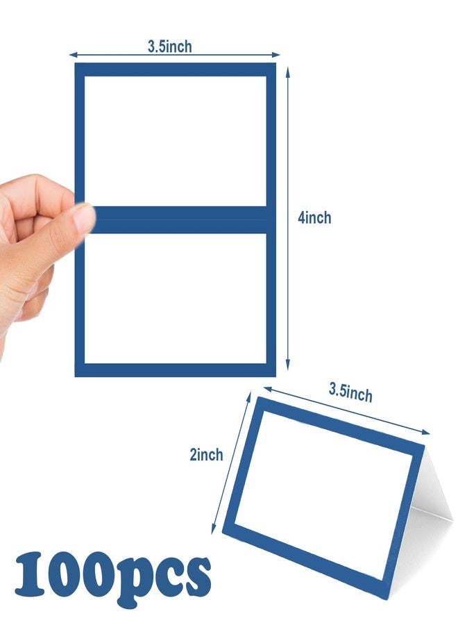 Whaline 100Pcs Navy Blue Place Cards 3.5 x 2 Inch White Blank Tented Cards Wedding Seating Cards for Party Table Setting Supplies - Image 2