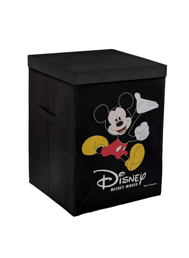 Kuber Industries Foldable Laundry Basket for Clothes with Lid | Disney Mickey Mouse Print | Cloth Storage Box for Washing | Toy Storage Organizer | 45 LTR | Black - Image 1