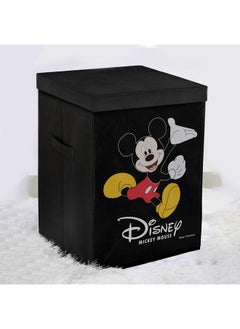 Kuber Industries Kuber Industries Foldable Laundry Basket for Clothes with Lid | Disney Mickey Mouse Print | Cloth Storage Box for Washing | Toy Storage Organizer | 45 LTR | Black  - Image 2