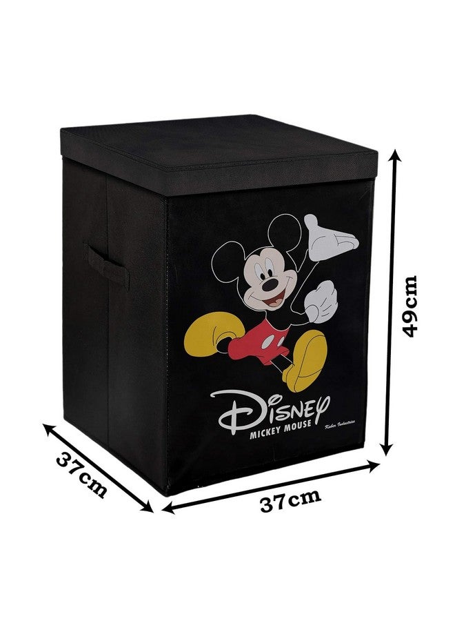 Kuber Industries Foldable Laundry Basket for Clothes with Lid | Disney Mickey Mouse Print | Cloth Storage Box for Washing | Toy Storage Organizer | 45 LTR | Black - Image 3