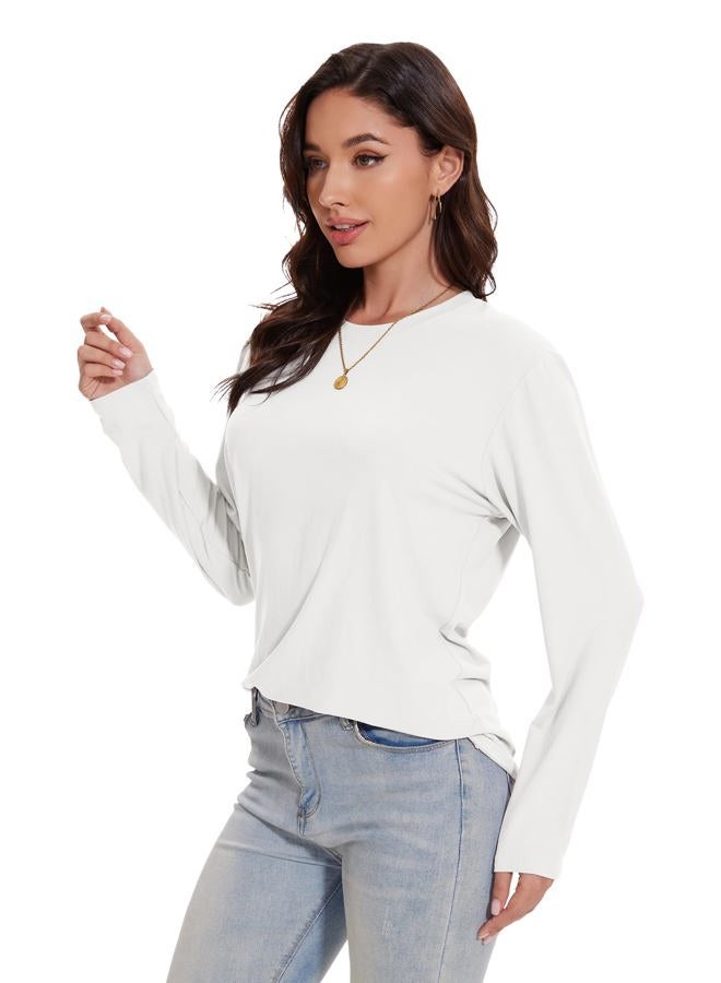 Kinglaman 1/4 Pack Womens Long Sleeve Shirts Tops Loose Fit Basic Crew Neck Tee T Shirts Ultra Soft Blouses Tops, 4 White, M - Image 3
