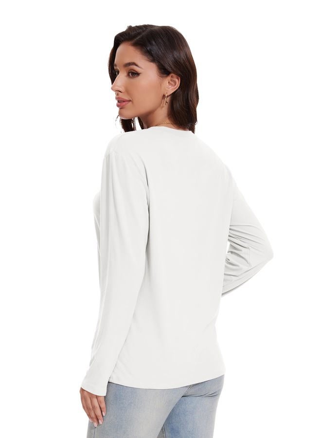 Kinglaman 1/4 Pack Womens Long Sleeve Shirts Tops Loose Fit Basic Crew Neck Tee T Shirts Ultra Soft Blouses Tops, 4 White, M - Image 4
