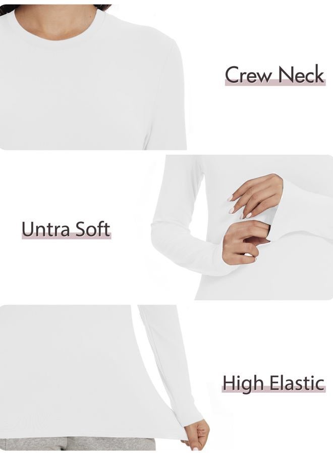 Kinglaman 1/4 Pack Womens Long Sleeve Shirts Tops Loose Fit Basic Crew Neck Tee T Shirts Ultra Soft Blouses Tops, 4 White, M - Image 5