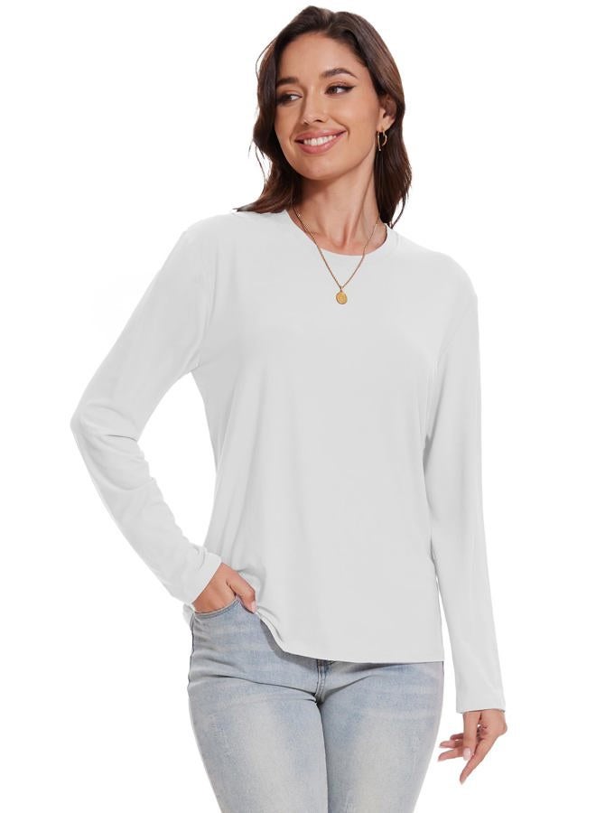 Kinglaman 1/4 Pack Womens Long Sleeve Shirts Tops Loose Fit Basic Crew Neck Tee T Shirts Ultra Soft Blouses Tops, 4 White, M - Image 2