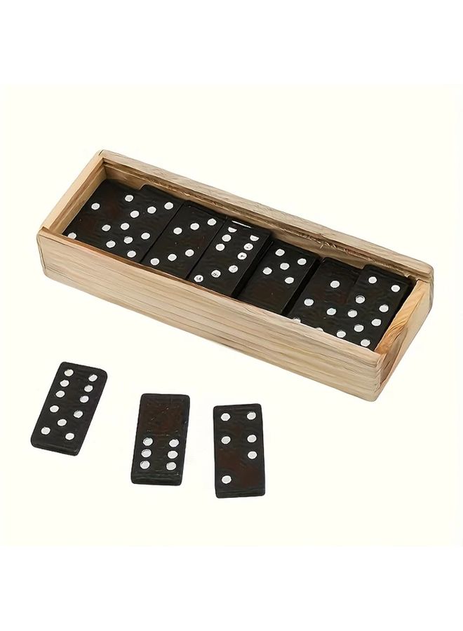 Black Wooden Domino Set 28pcs Double 6 Classic Board Game With Storage Box - Image 1