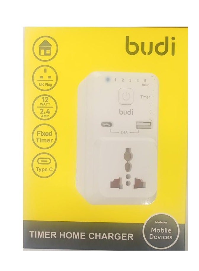 Dual USB Port Adapter With Timer Function White