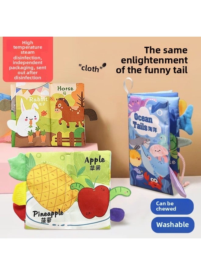 Tail Cloth Book Early Education Baby Tear Not To Rip Can Bite Three-dimensional Tear Tear Book 6 Months Baby Cognitive Educational Toys-Color:[built-in Sound Paper + Bibi Device] Bilingual In Chinese And English - Sent Out After Disinfection-Specifications:Tail Big Cloth Book [dinosaur Animals]  - Image 2