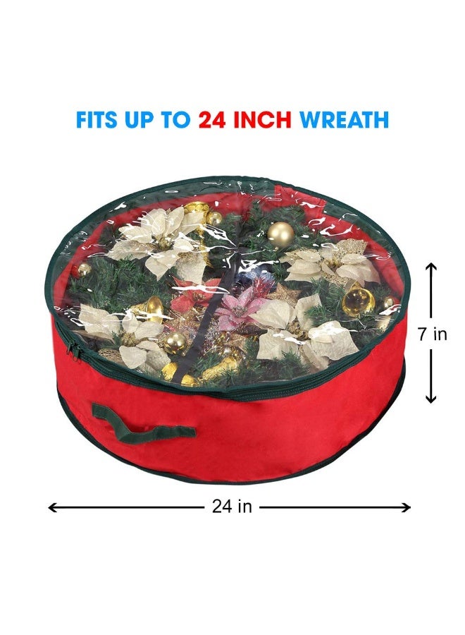 Primode Christmas Wreath Storage Bag 24" | Garland Wreaths Container with Clear Window for Easy Holiday Storage | Durable 600D Oxford Material (Red) - Image 5