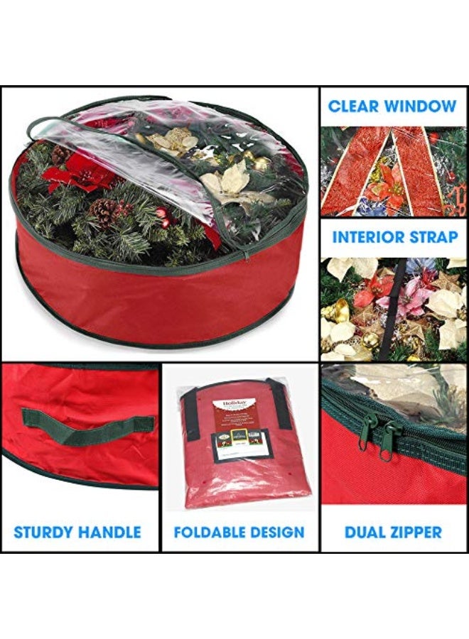 Primode Christmas Wreath Storage Bag 24" | Garland Wreaths Container with Clear Window for Easy Holiday Storage | Durable 600D Oxford Material (Red) - Image 2