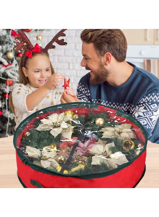 Primode Christmas Wreath Storage Bag 24" | Garland Wreaths Container with Clear Window for Easy Holiday Storage | Durable 600D Oxford Material (Red) - Image 3