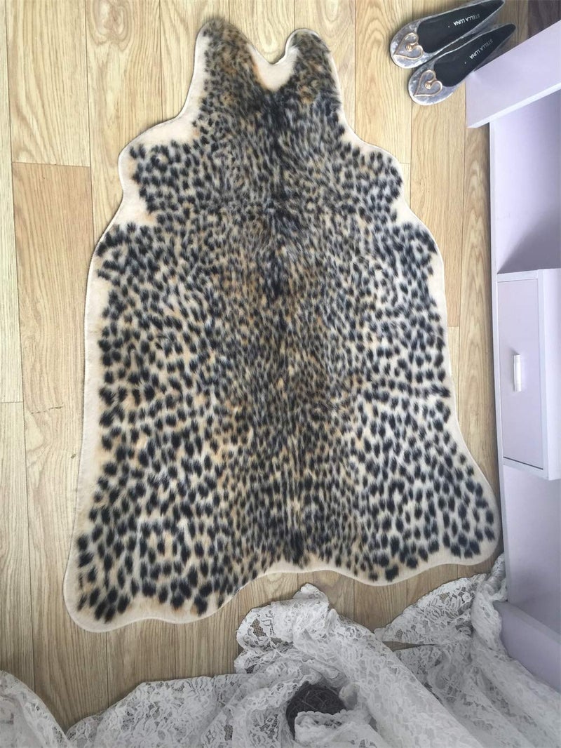 yingda1992 Leopard Print Rug Faux Fur Cheetah Rug Cowhide Animal Skin Mat Carpet for Office  Livingroom  Bedroom Non-Slip Home Decor 40x37Inch/ 3.2x3.1Ft - Image 3