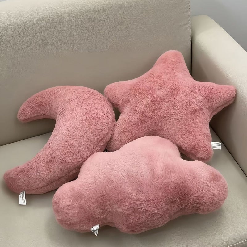 Set Of 3 Pink Star Moon Cloud Shaped Decorative Cushions For Bedroom Sofa Bay Window - Image 1