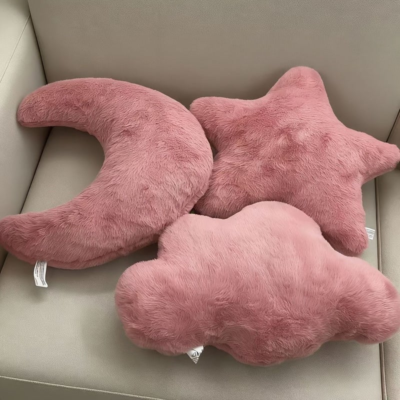 Set Of 3 Pink Star Moon Cloud Shaped Decorative Cushions For Bedroom Sofa Bay Window - Image 5